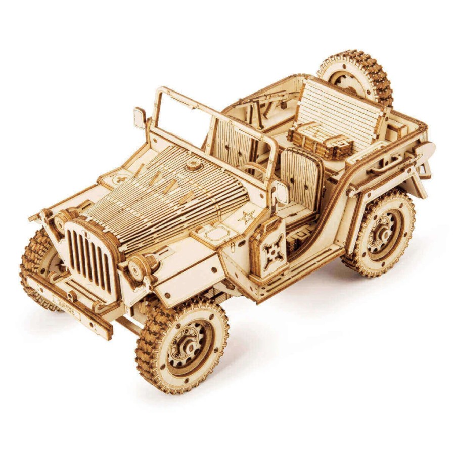 ROLIFE Robotime Army Field Car MC701 1:18 Scale Jeep Model Wooden Puzzle Hobby Toy Collection