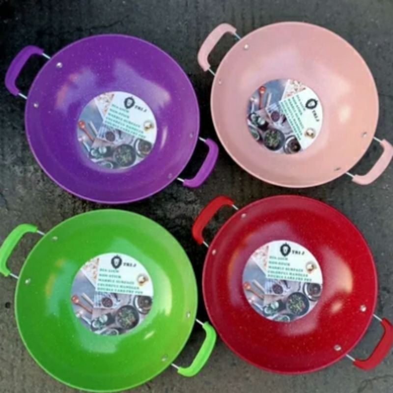 Wajan Enamel Warna Warni Ukuran 34 cm Anti Lengket Anti Gores - Wajan Kuping Enamel Warna 34cm