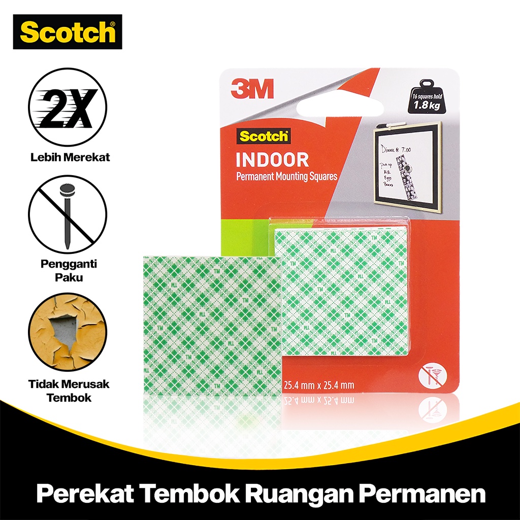 

3M Scotch Perekat 2 Sisi Double Tape 25.4 mm x 25.4 mm Permanent Mounting Tape Indoor Tidak Merusak
