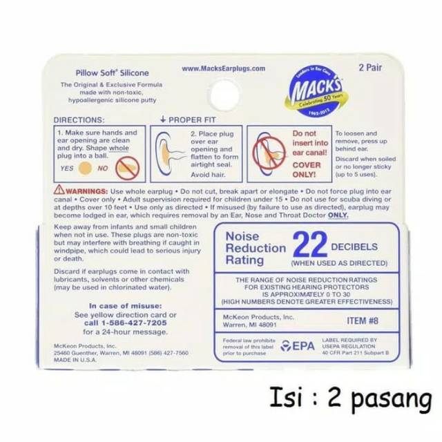 Macks earplugs  silicone penutup telinga/  Penutup Telinga Dewasa / Penutup kuping dewasa