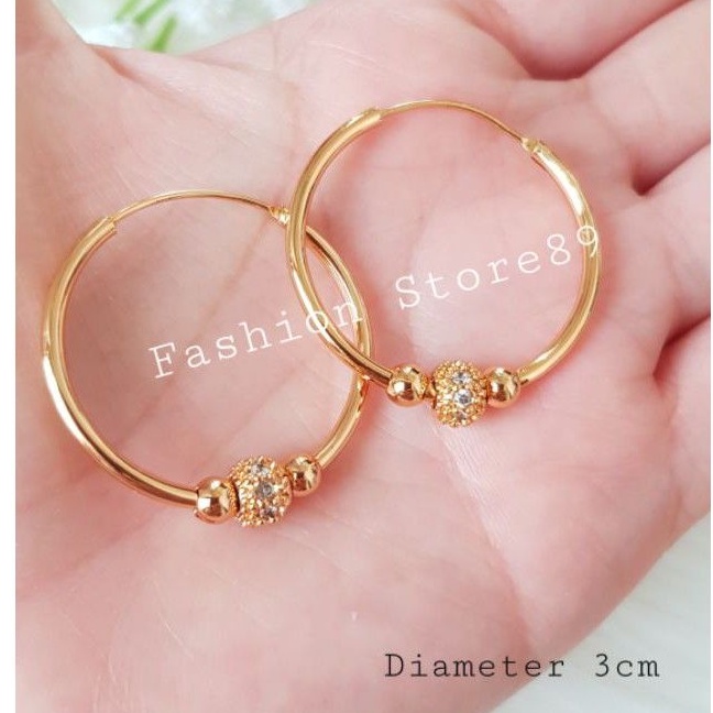 Anting Gipsy Bola Globe Permata Xuping anting bulat diameter 2cm 2.5cm 3cm import elegant perhiasan lapis emas 18k