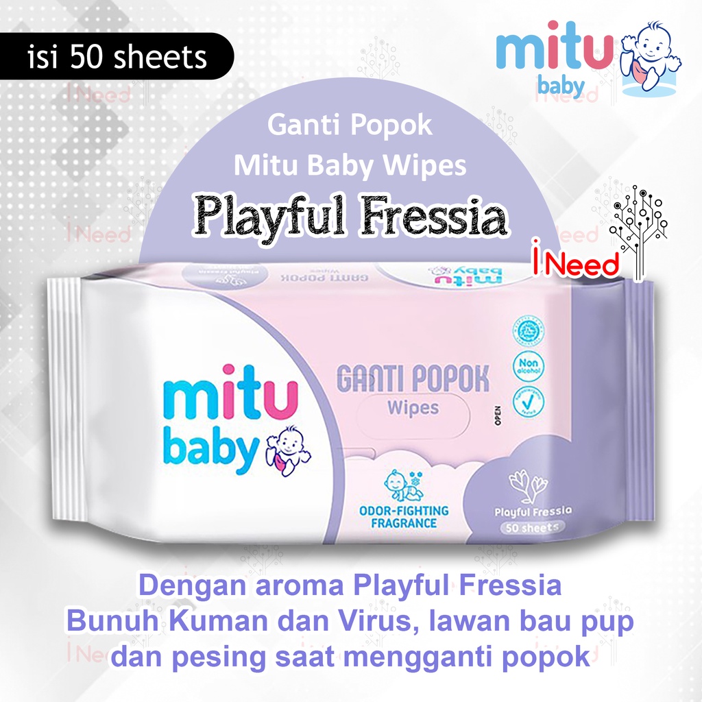 (INEED) (1pc ) Mitu Baby Wipes Tiap Pack Isi 50 Sheets Aroma Sweet Rose