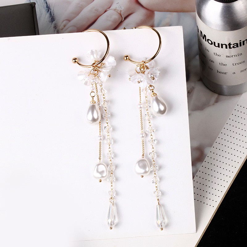 Anting Tusuk Silver 925 Wanita Desain Bunga Rumbai Bulat Besar Hias Mutiara Gaya Korea Simple