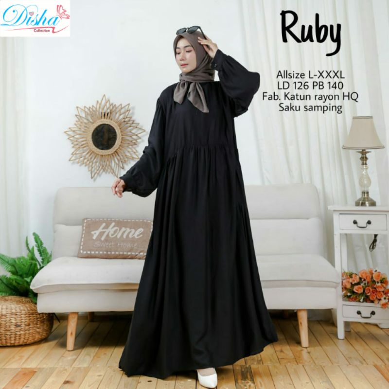 RUBY DRESA BY DISHA LONG DRESS RAYON JUMBO POLOS GAMIS RAYON ADEM JUMBO HIJAB
