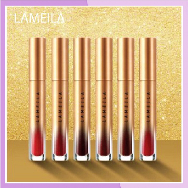 LAMEILA LIPSTICK LIP GLOSS LIP GLAZE GOLD LONG LAST TAHAN LAMA WARNA MERAH PELEMBAB BIBIR LA013