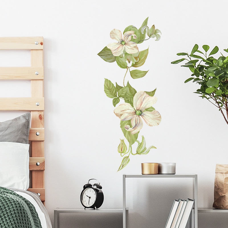 Stiker Dinding Motif Daun Hijau Dan Bunga Untuk Dekorasi Kamar Tidur