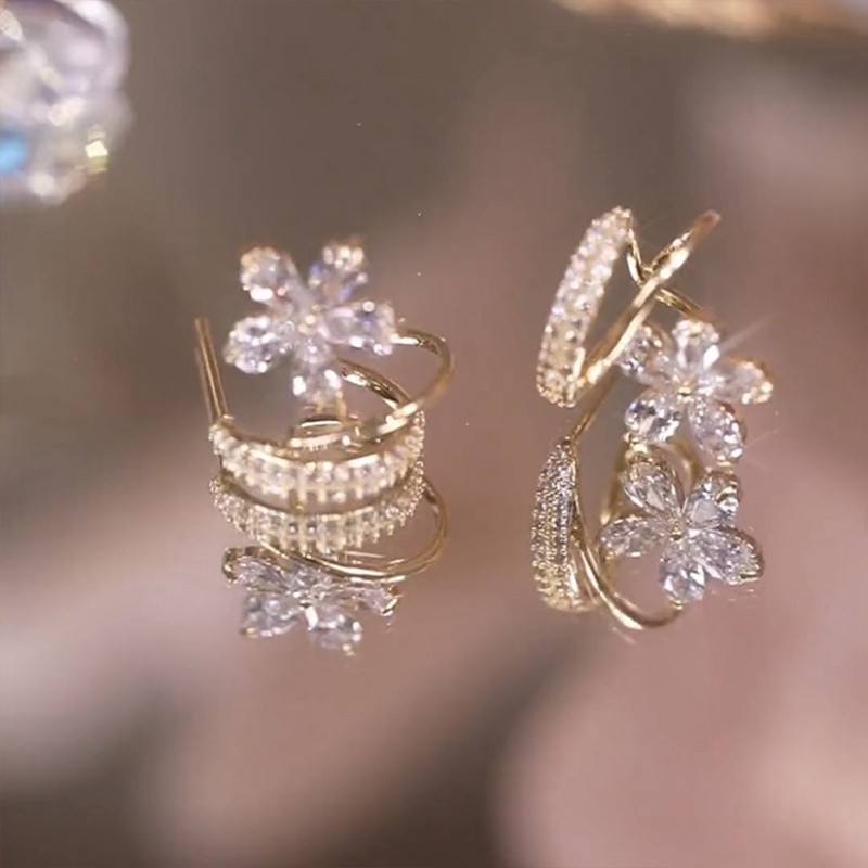 Anting Stud Zircon Bentuk Bunga Gaya Korea Untuk Wanita