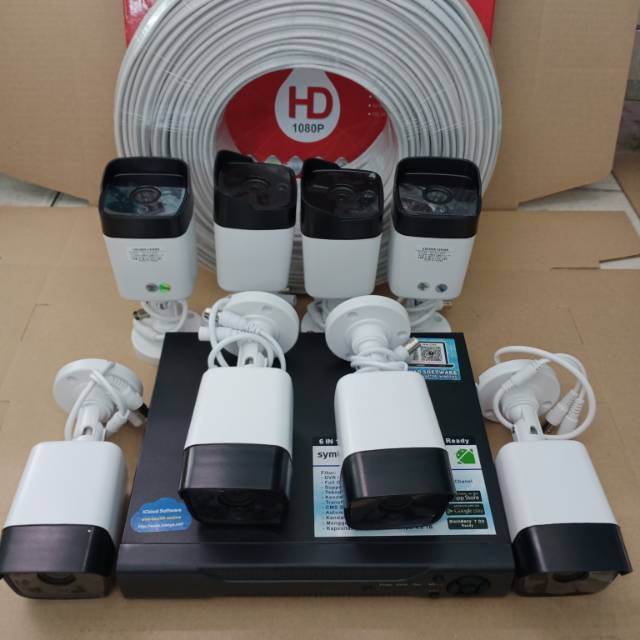 PAKET CCTV 720P 3MP 8 KAMERA OUDOOR CCTV XMEYE  DVR 8 CH CHANNEL KABEL RG59  BISA ONLINE HP MURAH