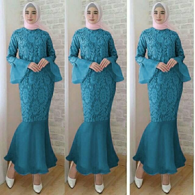 KC- Mermaid maxi / Maxi organdi dress duyung / Maxi dress muslim wanita kekinian / Gamis Duyung brukat Murah