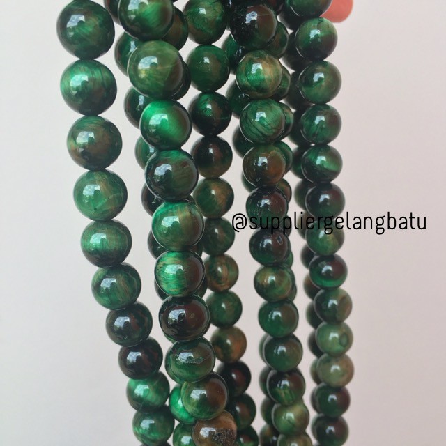 supplier akik tiger eye hijau 10mm natural bongkah gelang kalung batu bacan green stone bead supply