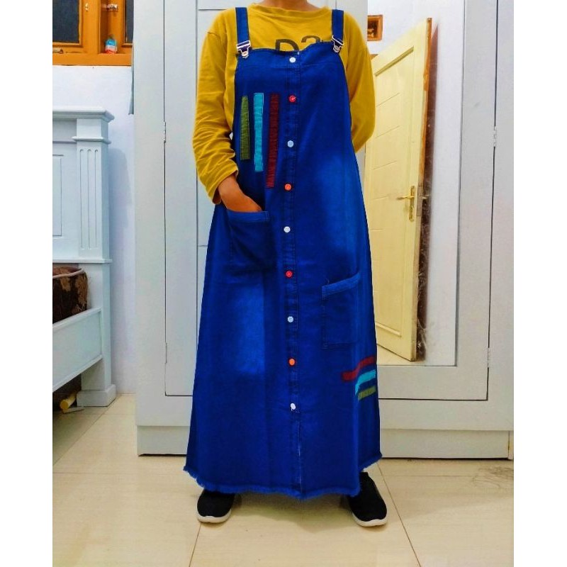 OVER ALL JEANS WANITA KANCING RAWIS ANAK SAMPAI DEWASA/BAJU KODOK JEANS ROK PEREMPUAN