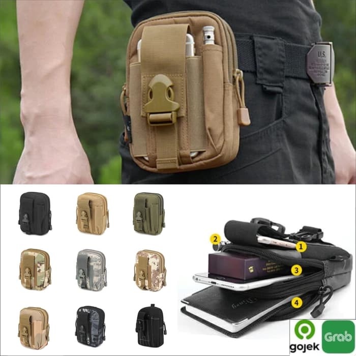 Tas selempang pria Tas pinggang HP pria Tactical Army Militer Molle pouch bag Outdoor - Hitam full, 