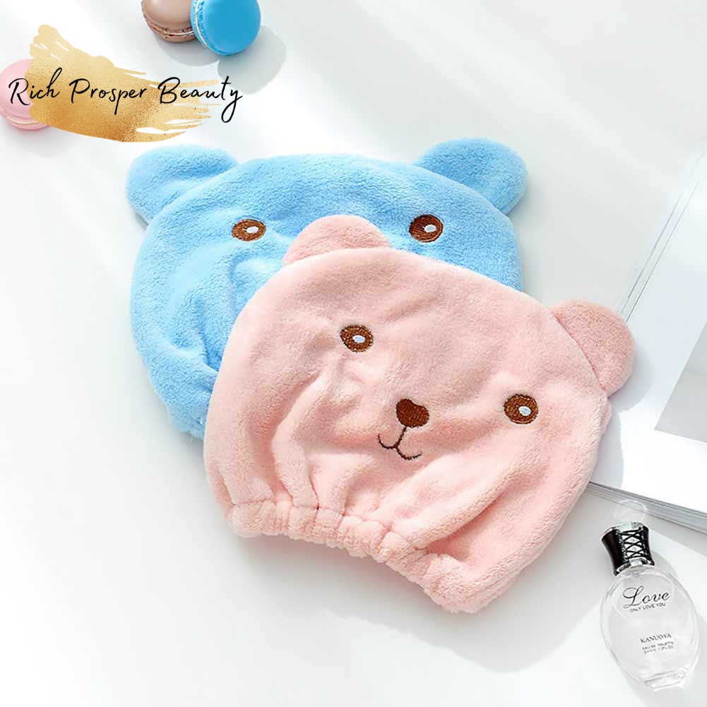 Microfiber Quick Dry Hair Towel Cute Bear Handuk Keramas Rambut Topi