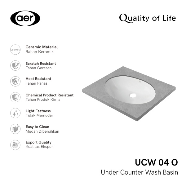 Wastafel Tanam AER UCW 04-O westafel under counter