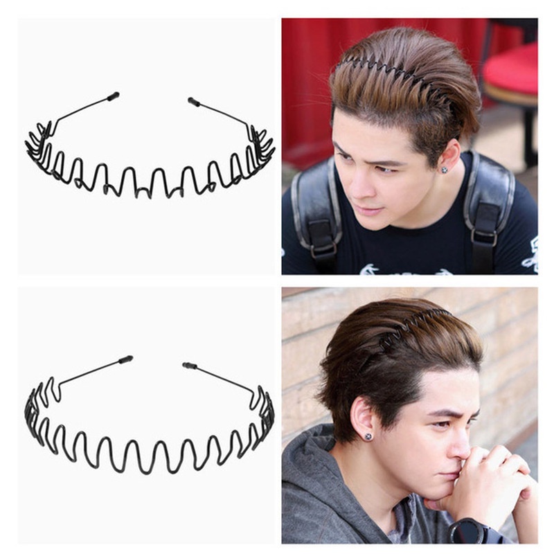 Men's And Women's Sports Wavy Metallic Elastic Black Hair Hoop/Anti-Slip Simple Fashion Style Headbands /Face Washing Makeup Sports Headwear/ Daily Hair Accessories