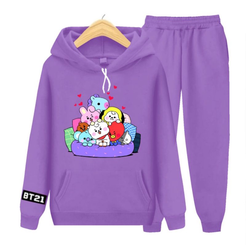 Setelan sweater anak perempuan/Hoodie BT21 Korea kekinian/umur 3-17 tahun/bisa COD