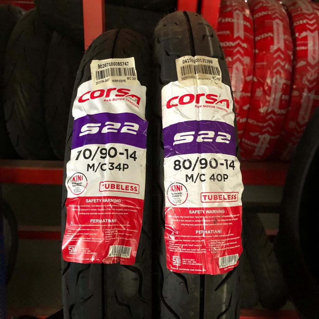 Paket Ban motor matic Corsa S22 70 90 14 &amp; 80 90 14 tubeless