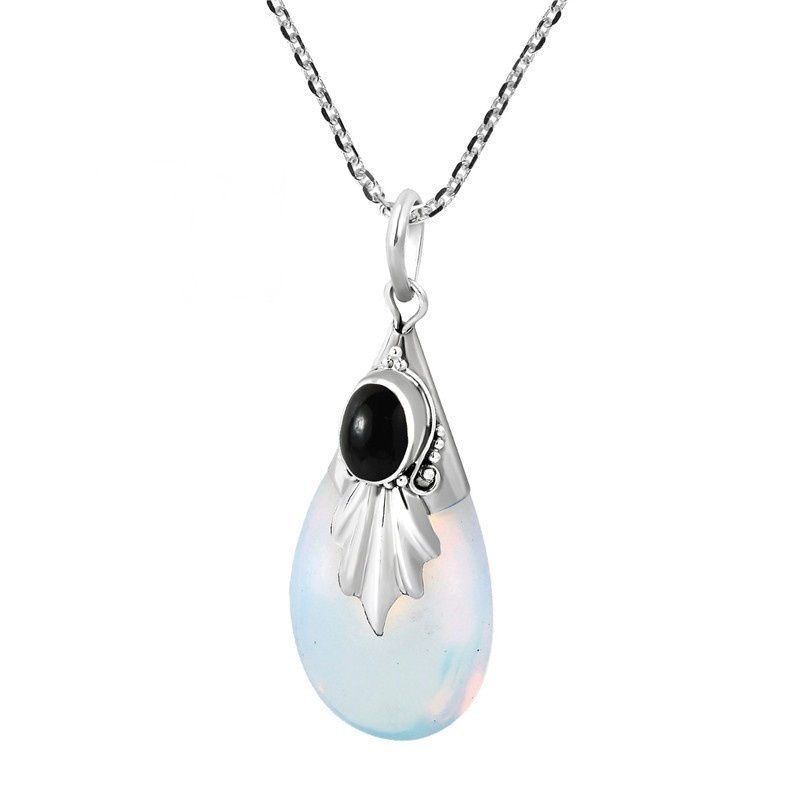 Kalung Sterling Silver 925 Dengan Liontin Kristal Moonstone Bentuk Tetesan Air Untuk Wanita