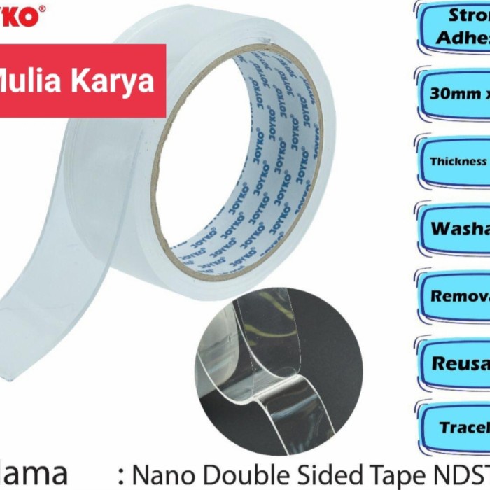 

Produk Unggulan Nano Double Sided Tape Pita Perekat Dua Sisi Bening Joyko Ndst-1 Hot Sale
