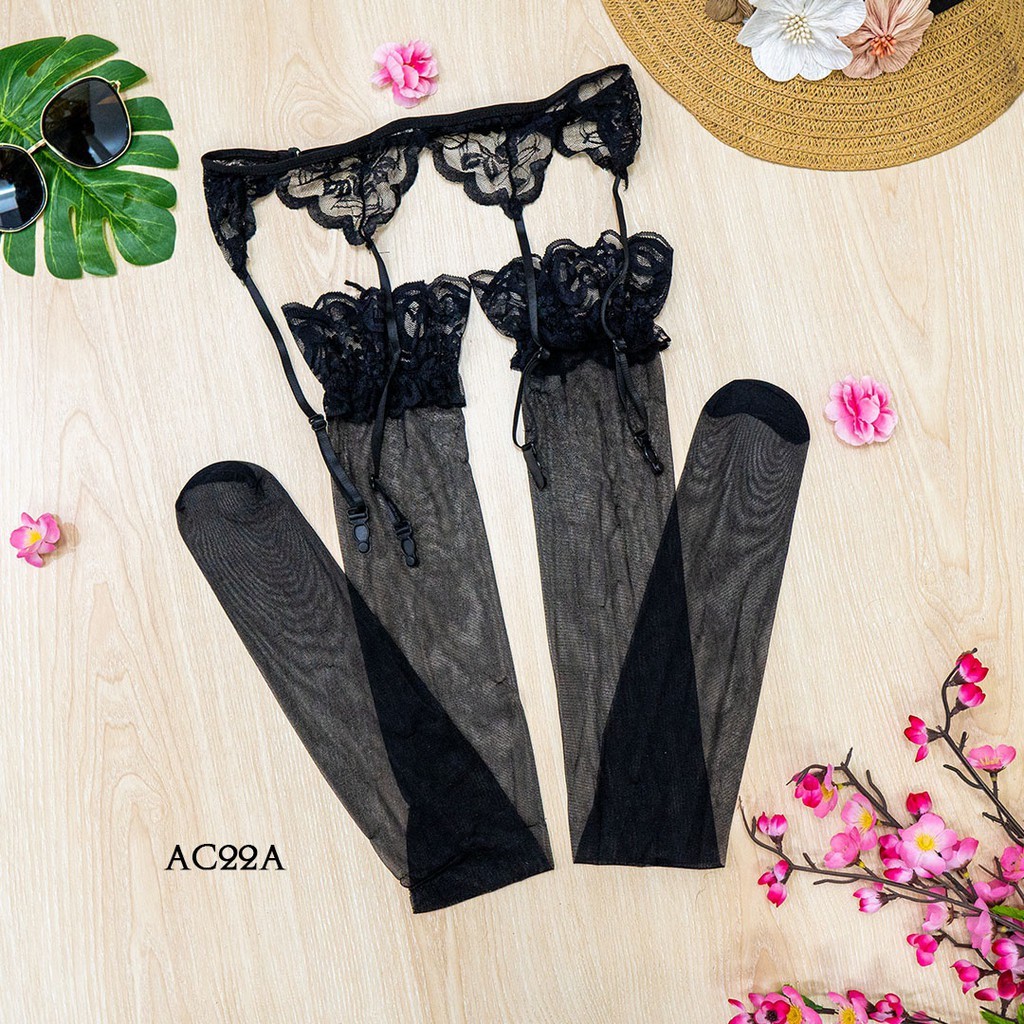 [BISA COD] GARTER BELT SABUK PAHA + STOCKING SEXY TRANSPARAN HITAM AC22A