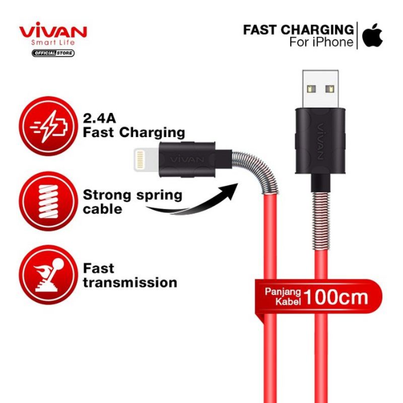 Kabel Data Iphone 1M Spring Lightning Data Cable For iPhone Vivan Original
