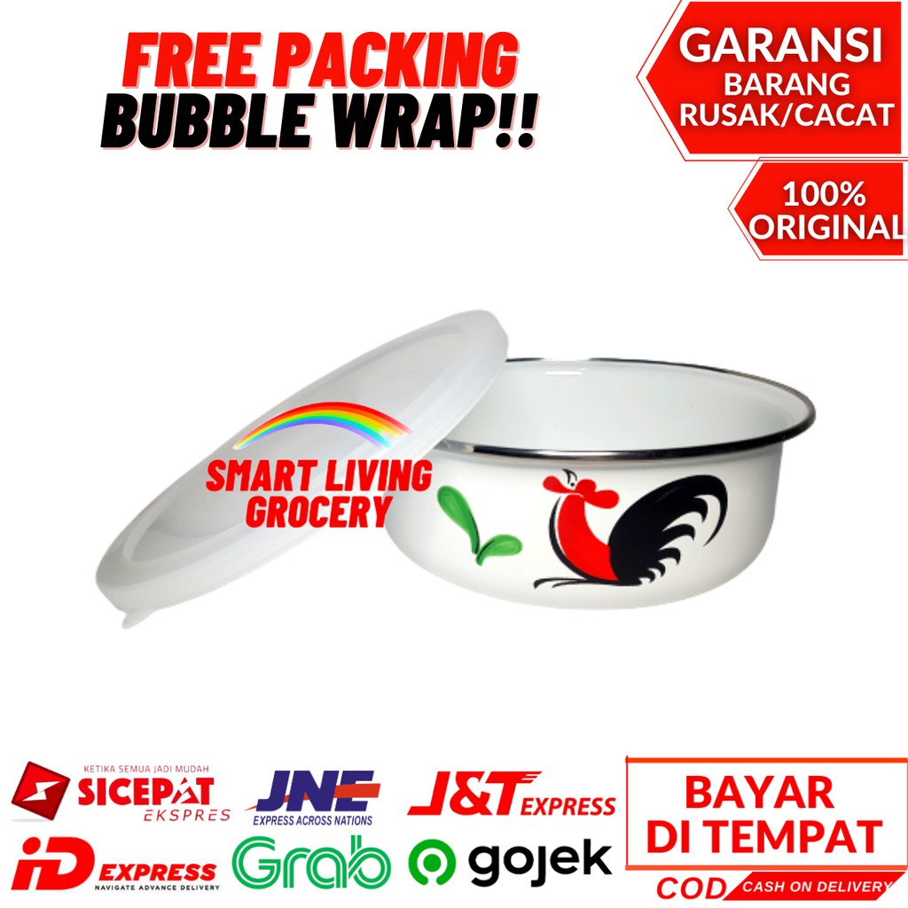 MIXING BOWL 3 SUSUN MANGKOK SAJI PANCI BAHAN ENAMEL MOTIF AYAM JAGO KUKURUYUK SET 3 PCS