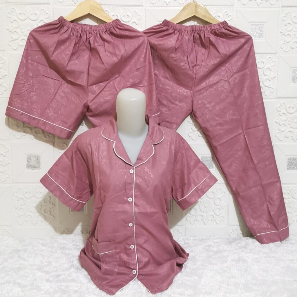 ISANNY PIYAMA SET 3IN1 SIZE XXL/SATIN EMBOSS 3IN1 JUMBO/BAJU TIDUR DEWASA/READY STOCK-DASTY TUA