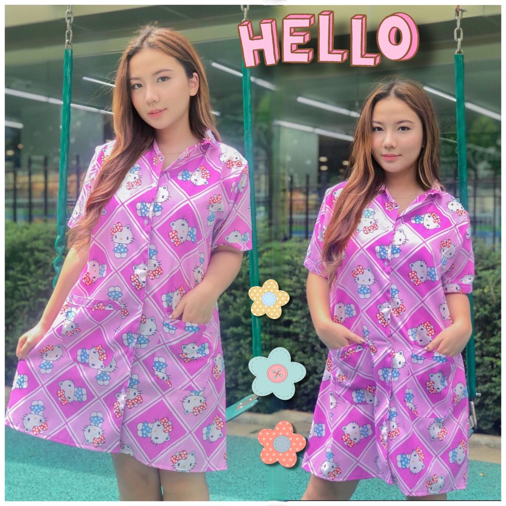 Baju Daster Wanita Jumbo Lengan Pendek Aliyah Baju Tidur Piyama Midi Dress karakter Dres Santai