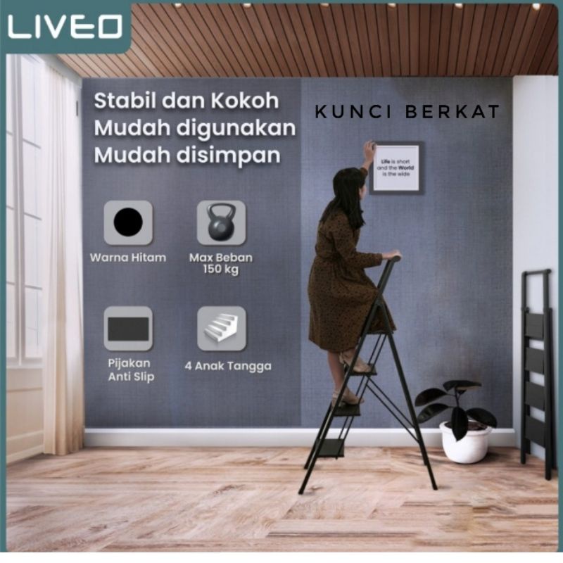 Tangga Hitam Liveo LV 184/Tangga Almunium Black/Ladder 4 step