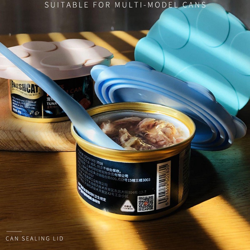 [Elegan] Tutup Kaleng Dengan Sendok Ukuran Universal Penyimpanan Makanan Basah Silicone Keep Fresh Sealing Tin Cover