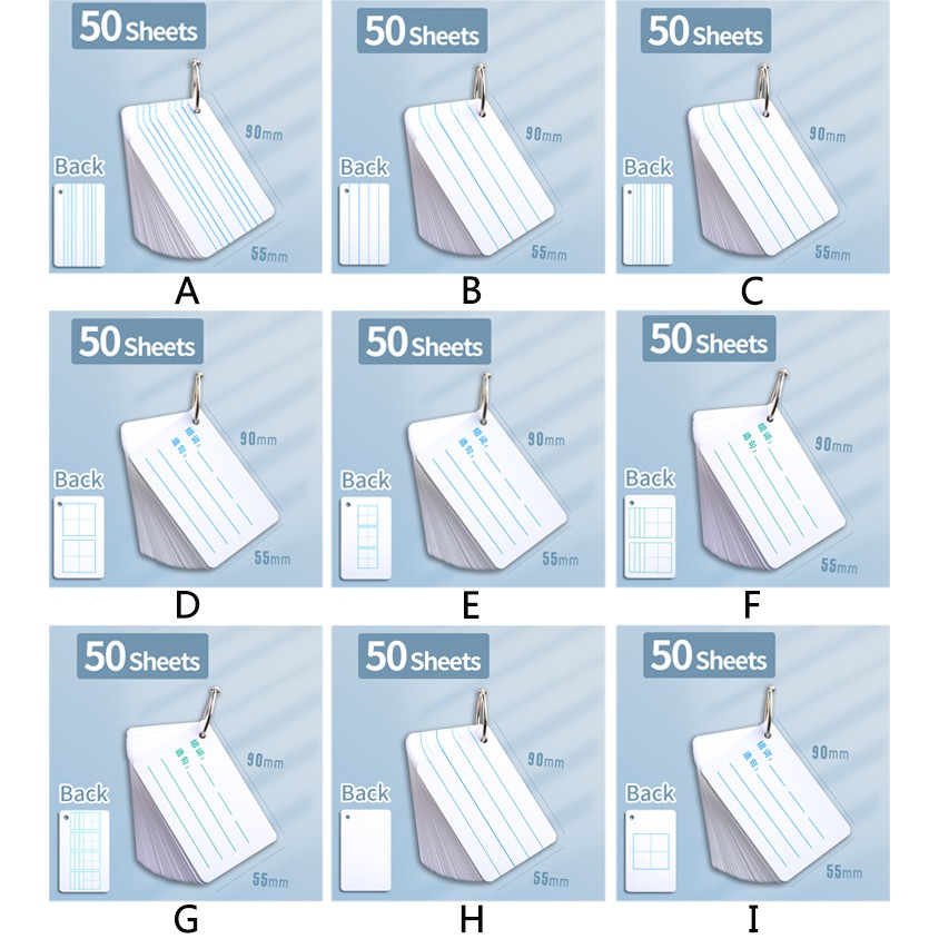 50 Lembar Kartu Kata Kosong Dua Sisi Dengan Cincin