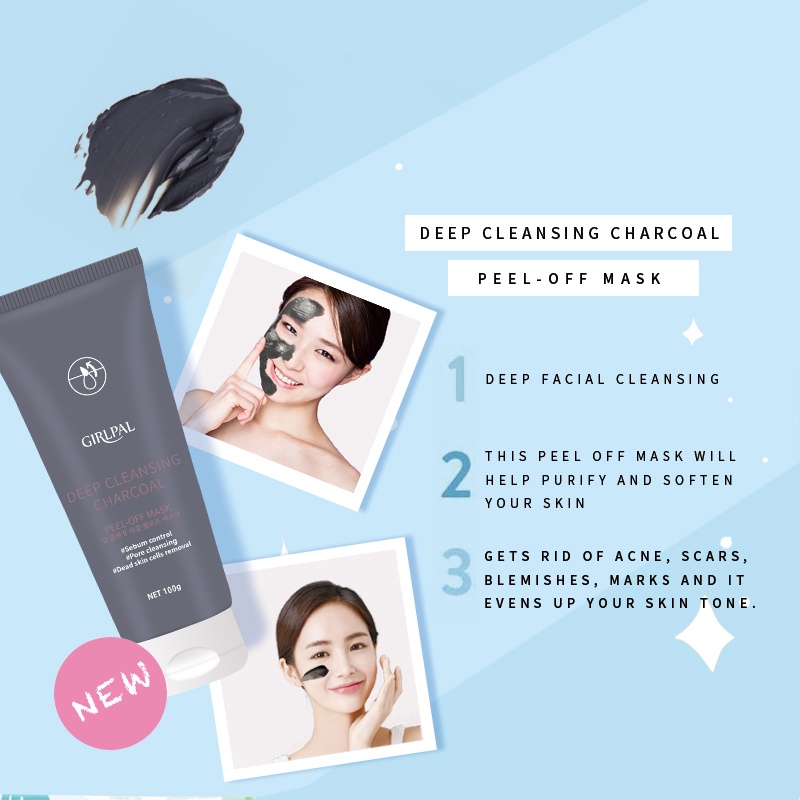 BFS003 GIRLPAL Deep Cleansing Charcoal Peel-Off Mask/ Blackhead Remover Mask Size 100gram Masker Wajah Peeloff ​Hidung / Pembersih Komedo Oil Control Mengecilkan Pori-pori Wajah