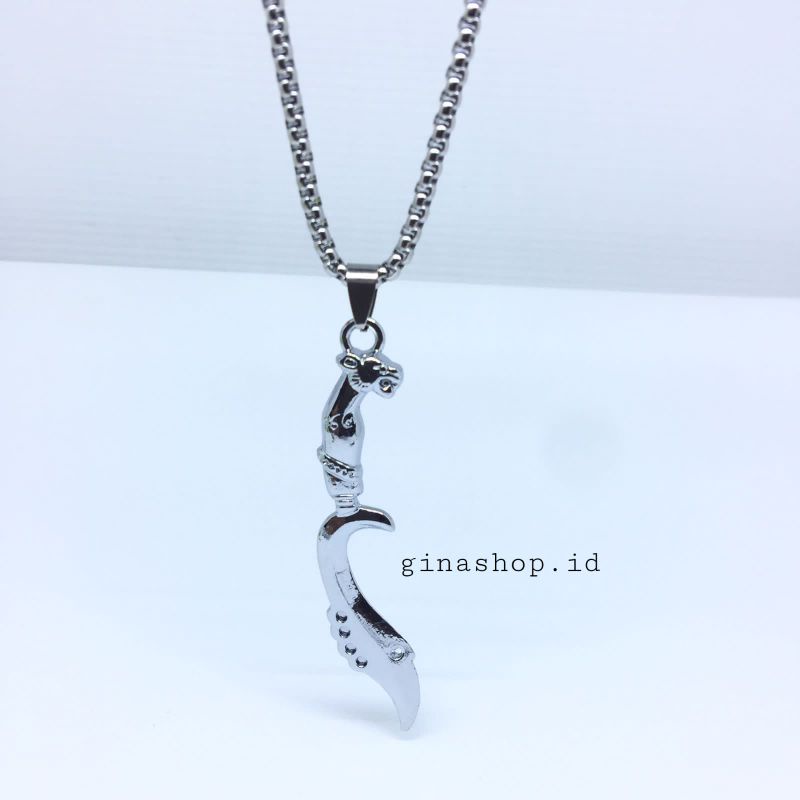 Kalung Pria Chokker Metal Kujang Naga Silver bahan Titanium Anti Karat Terbaru Termurah