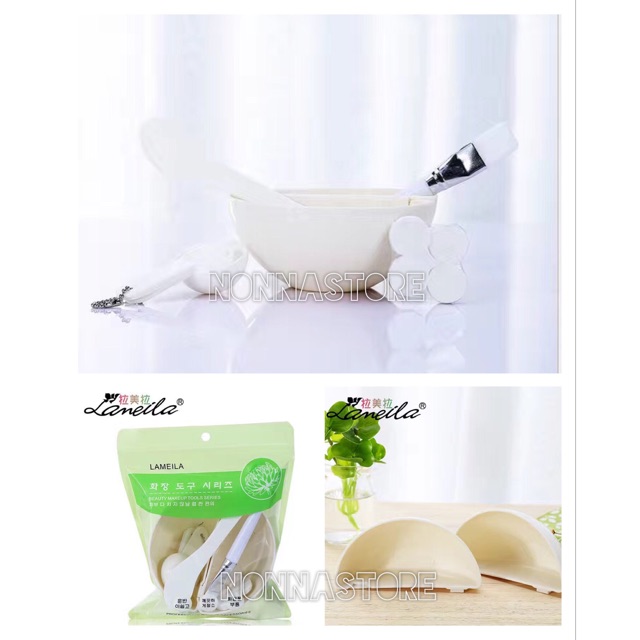 Mangkok Masker Set : Spatula Sendok + Kuas Masker + Sendok Takaran + Compressed Mask