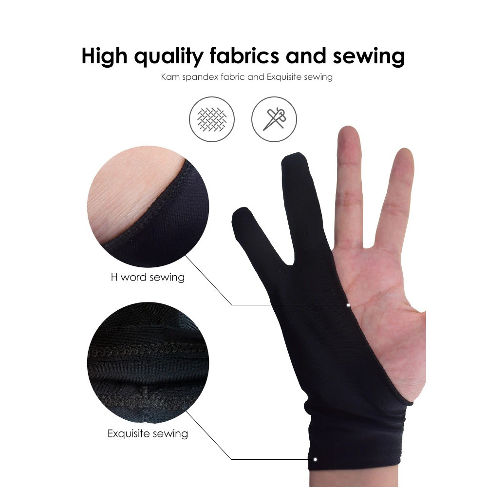 Sarung Tangan Stylus Two Finger Artist Anti-touch Glove Drawing Tablet Size L - LLC09 - Black