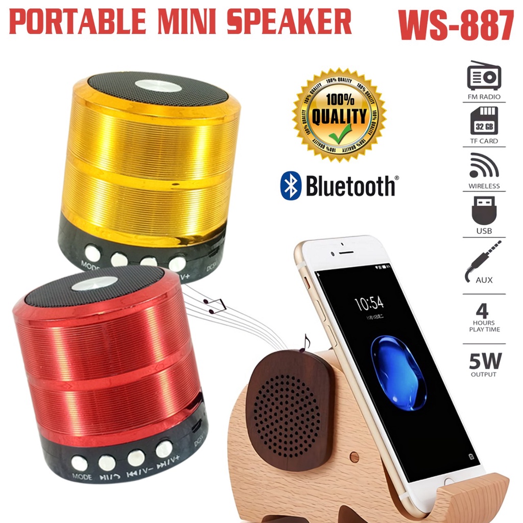 Speaker Bluetooth WS-887 PORTABLE Wireless Speker Mini Music Box WS887 STEREO SUPER BASS