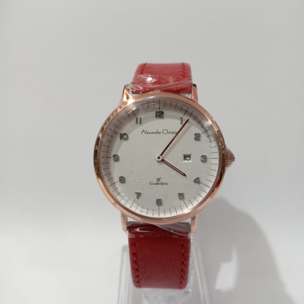 JAM TANGAN WANITA ALEXANDRE CHRISTIE AC 8494 ROSEGOLD RED LEATHER ORIGINAL GARANSI 1 TAHUN