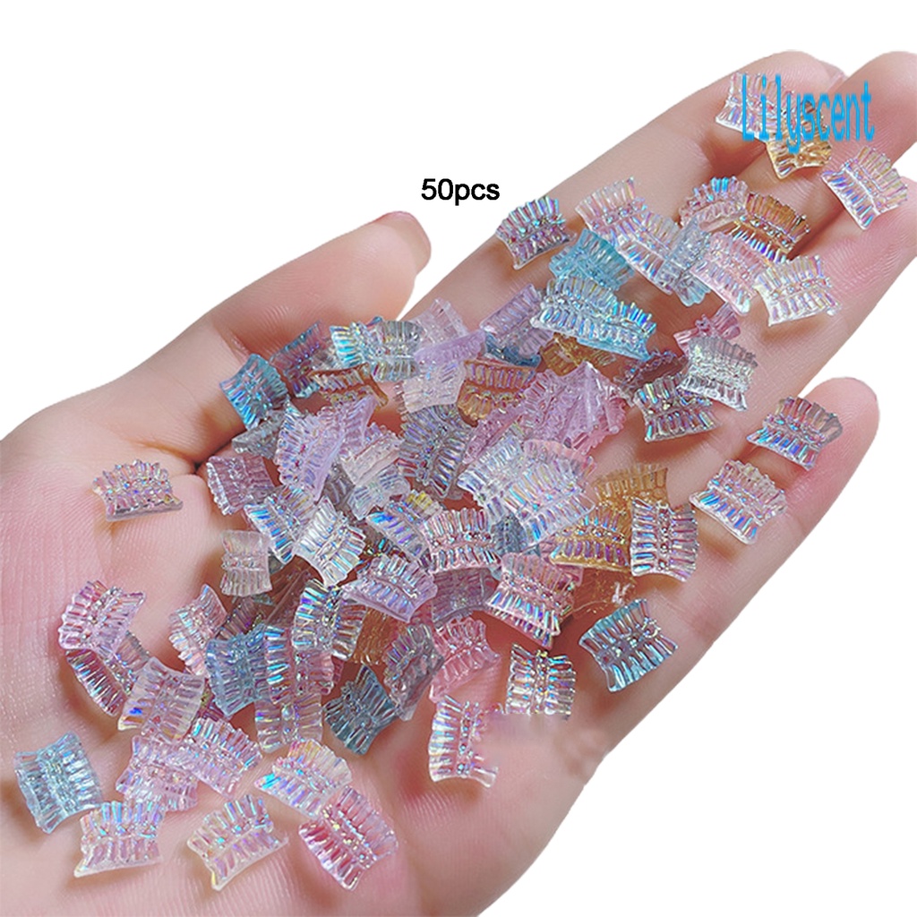 50pcs / Set Ornamen Pita 3D Bahan Resin Aksen Glitter Berlian Imitasi Untuk Manicure