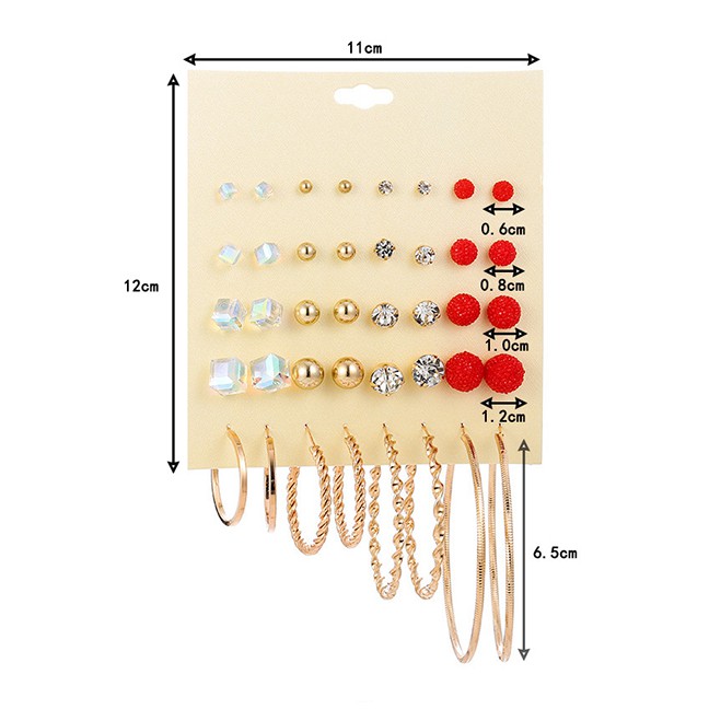 LRC Anting Set Fashion Color Metal Airplane Pearl Matte Earrings Set 5 Pairs F76192