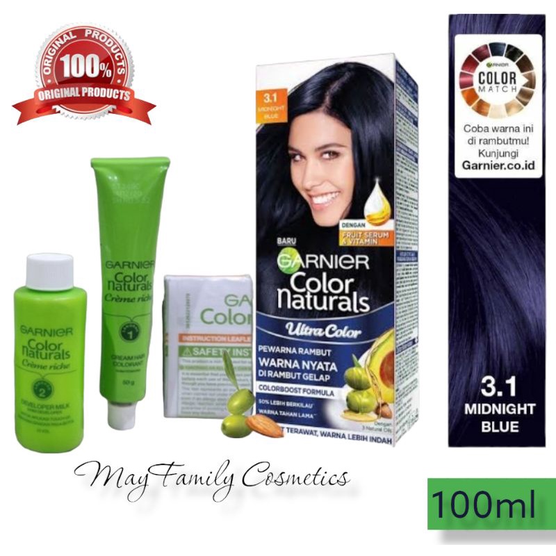Garnier hair color natural 3.1 midnight blue pewarna rambut