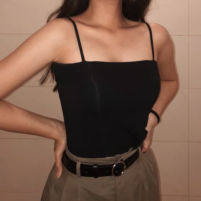 keren Pluffyschoice Mia Tanktop Kotak Tengtop Tali Tipis Kekinian