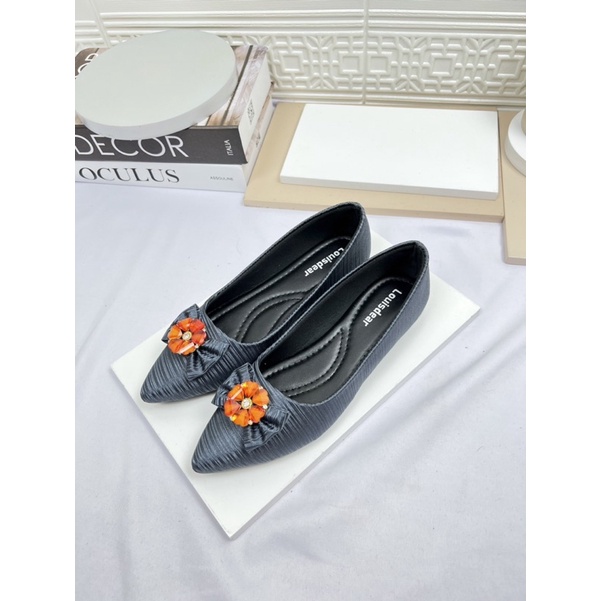 sepatu flat shoes wanita terbaru kekinian pesta LOUISDEAR sepatu flat shoes satin FL LOVE B25