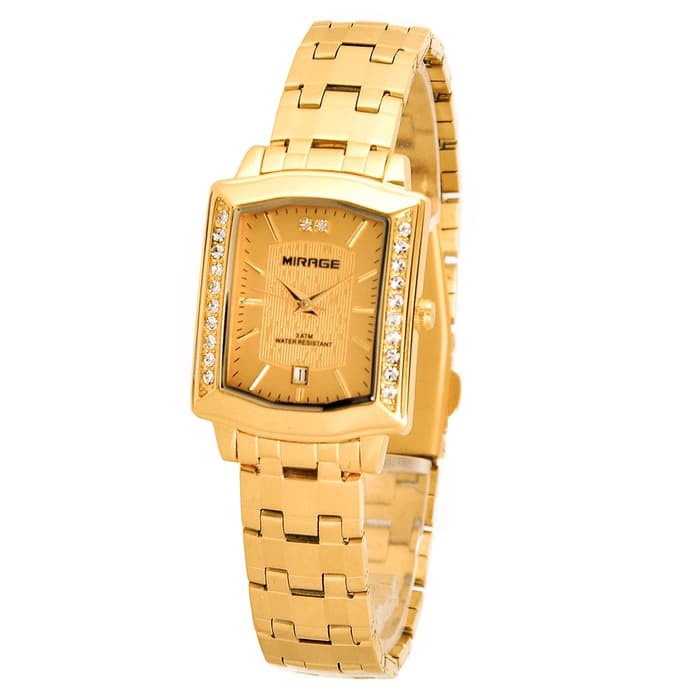 Jam tangan fashion mirage gold 7442 segi permata pK