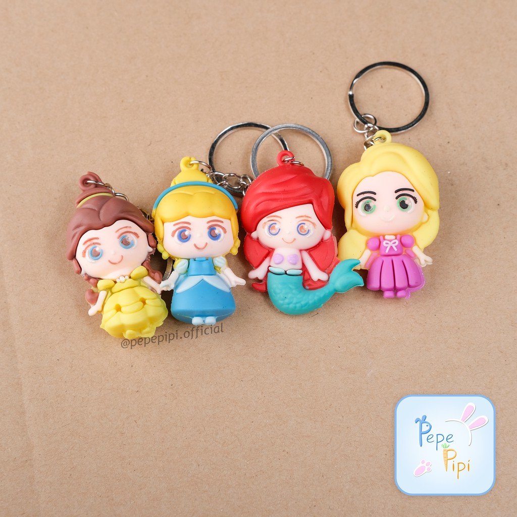 Gantungan Kunci Karet Princess Ganci Keychain Hiasan Tas aurora belle cinderella ariel rapunzel