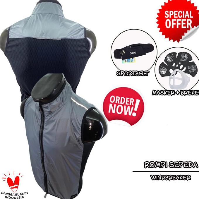 ROMPI SEPEDA WINDBREAKER ROADBIKE DOUBLE SLETING UNISEX GREY