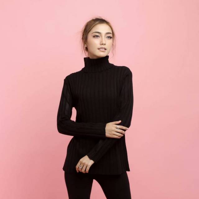 SWEATER RAJUT MULAN TURTLENECK HITAM - BIRU - COKLAT WANITA