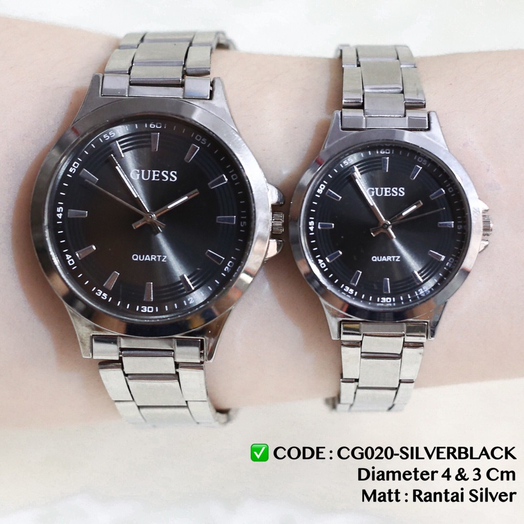 Jam tangan Couple murah  pria wanita rantai silver hitam grosir ecer HARGA SATUAN CG020