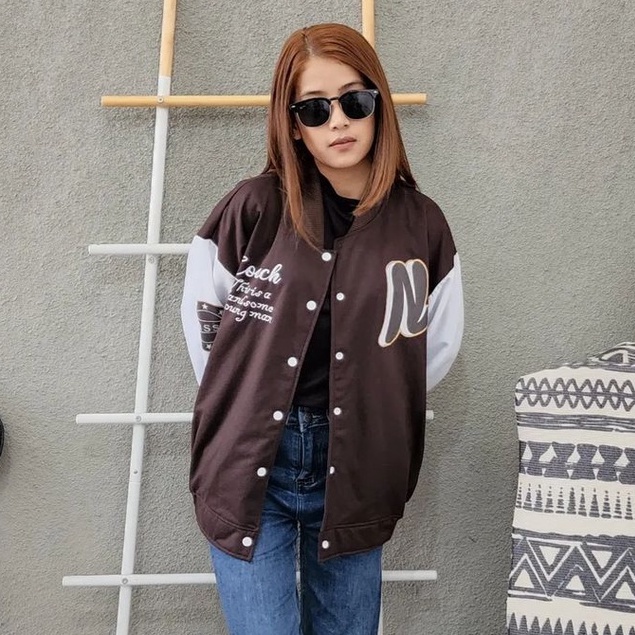 Jaket Oversize Wanita N Baseball XXL Bahan Pleece Gaya Ala Korea