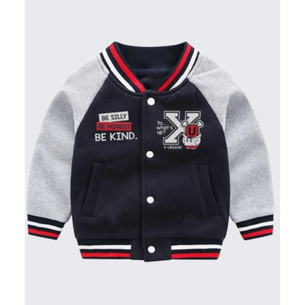 Jaket Varsity Anak Hitam Putih 1-10 Tahun