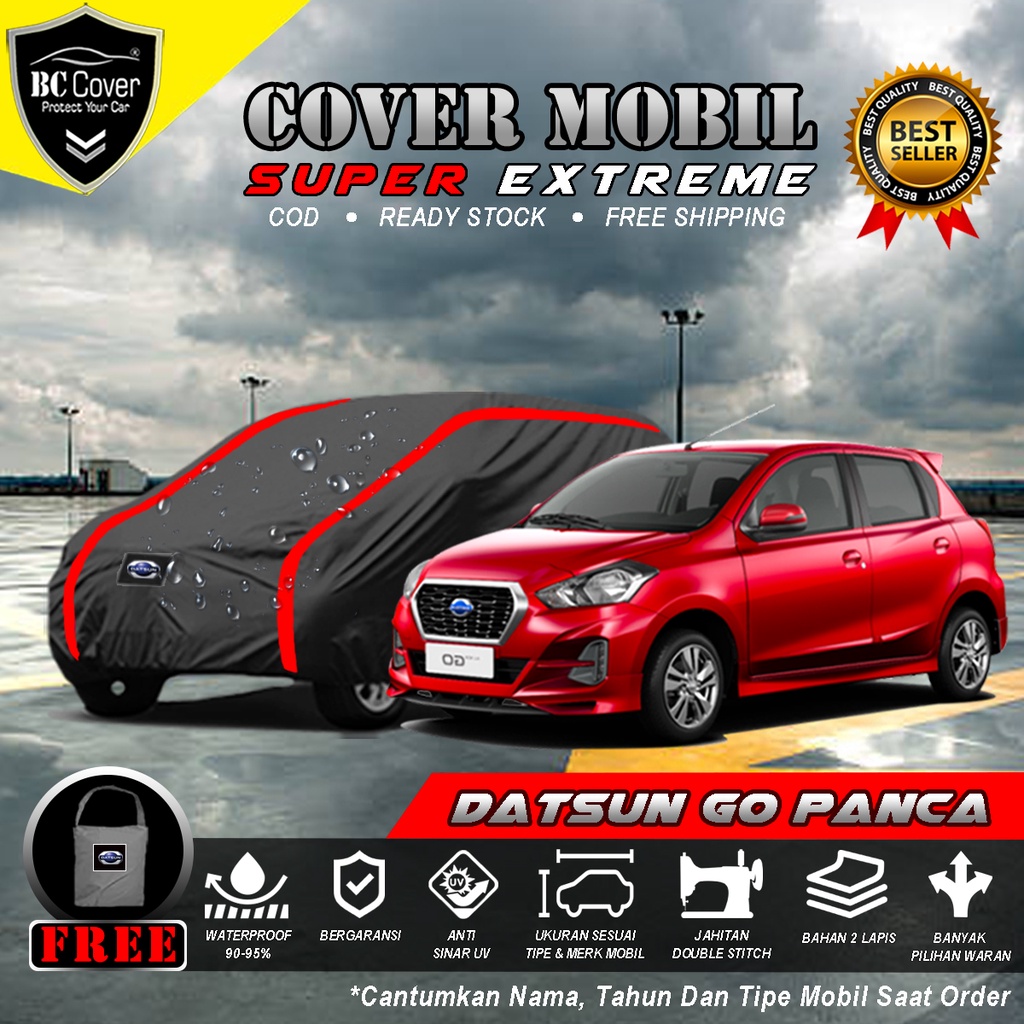 Body Cover Sarung Mobil Datsun Go Outdoor Waterproof / Selimut Datsun Go Plus Panca 2 Baris Dan 3 Baris /  Tutup Penutup Mantol Kerudung Mantel Pelindung Jas Krodong Bungkus Mobil Datsun Anti Air Extreme